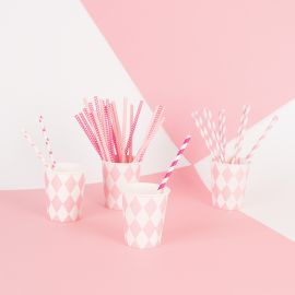 25 papieren rietjes - light pink stripes