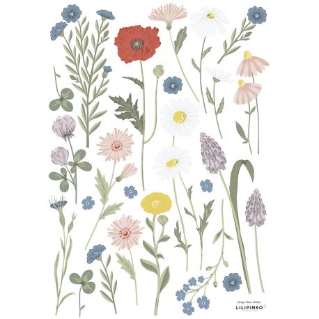 Muursticker A3 - Wildflowers: Cornflower & Poppy