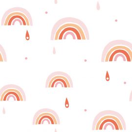 Behangpapier - Motief regenbogen - roze & oranje