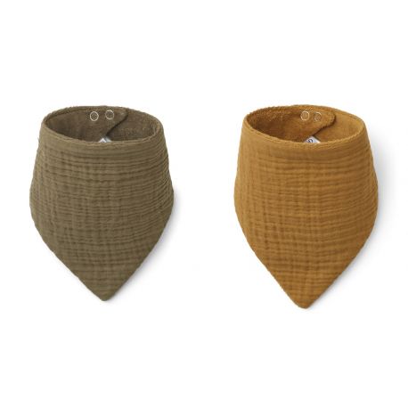 Andrea kwijlsjaaltjes - 2 pack - Khaki & golden caramel mix