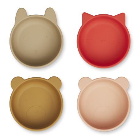Set van 4 siliconen bowls Iggy - Apple red & tuscany rose multi mix