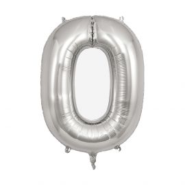 Folieballon cijfer - silver 0
