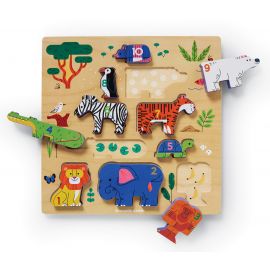 Houten puzzel Learn, match, count - 123 Zoo - 10 stukken