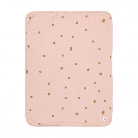 Biokatoenen mousseline deken - Dots powder pink - 75x 100 cm