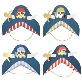 Blauwe Piraten feesthoedjes - Set van 8