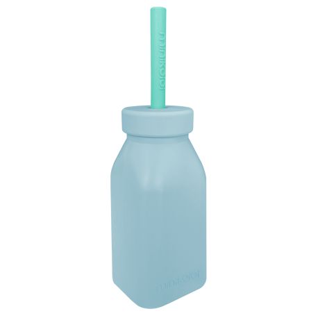 Siliconen fles met rietje - Mineral Blue / Aqua Green