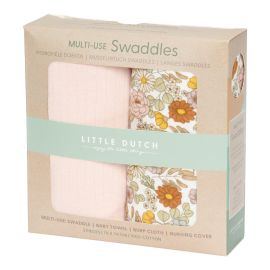 Swaddle doeken 70x70 Flowers & Butterflies-Pure Soft Pink - Little Dutch