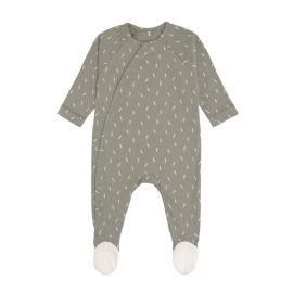 Pyjama met voetjes GOTS Kleine olijfkleurige strepen