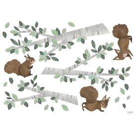 Decoratief stickervel L - Squirrels And Birch Branches - Lilipinso