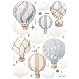 Stickervel A3 (29,7 X 42 cm) - Little Hot-Air Balloons (Blue) - Lilipinso