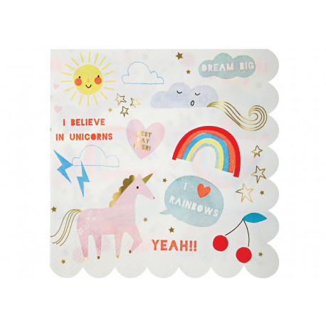 Toffe set van 16 servetten 'rainbow & unicorns' Toffe set van 16 servetten 'rainbow & unicorns'