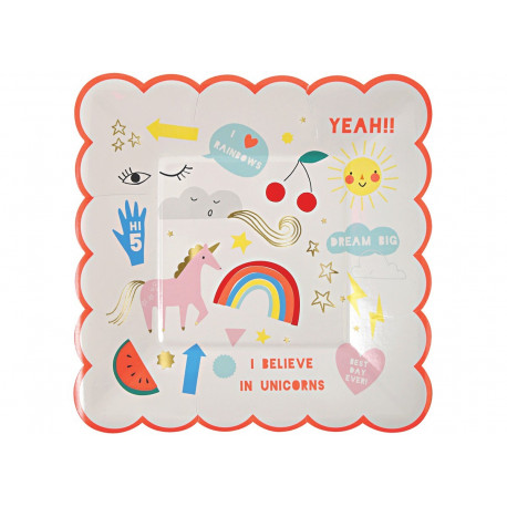 Leuke set van 8 'rainbow & unicorns' borden Leuke set van 8 'rainbow & unicorns' borden