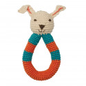 crochet rammelaar 'rabbit red/blue'
