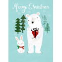Postkaart - Merry x-mas ijsbeer en konijn