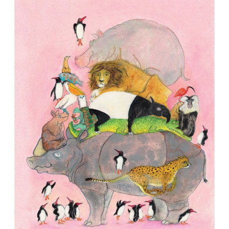 fotobehang Marije Tolman 'Springende pinguïns' fotobehang Marije Tolman 'Springende pinguïns'